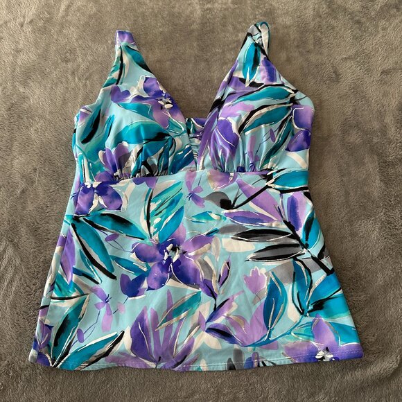 Miraclesuit Swimsuit Tankini Top Women's size 16 Blue Purple Tropical - Picture 1 of 8